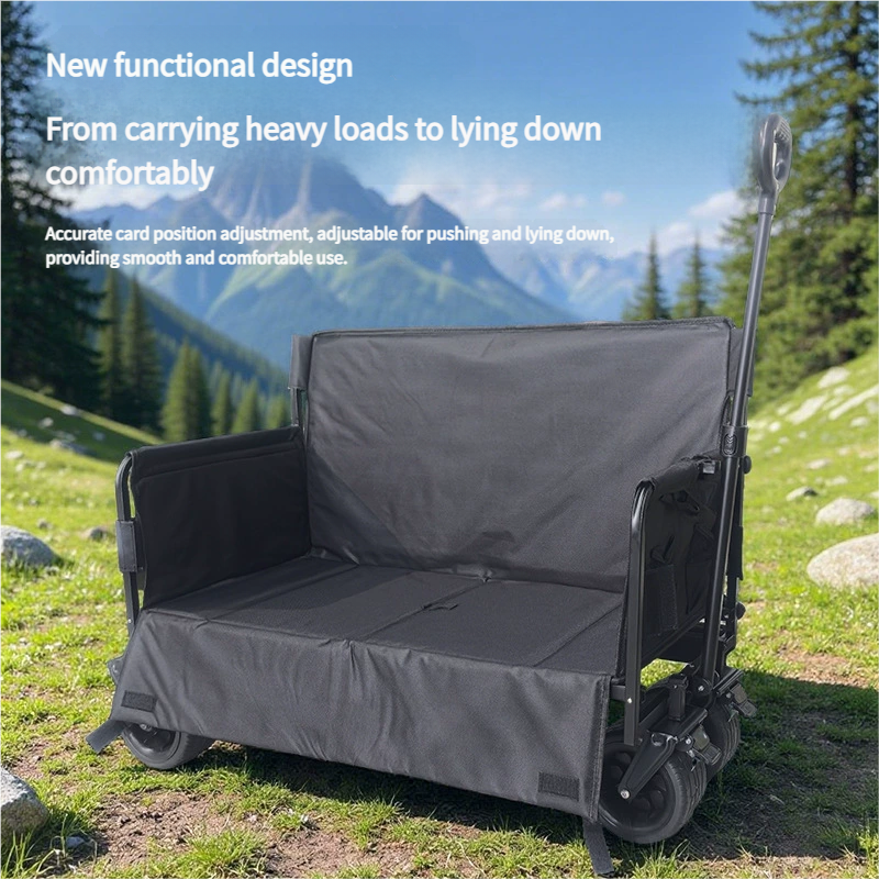 Outdoor Foldable Chaise sofa seat with Integrated Wagon Pull Camping Cart