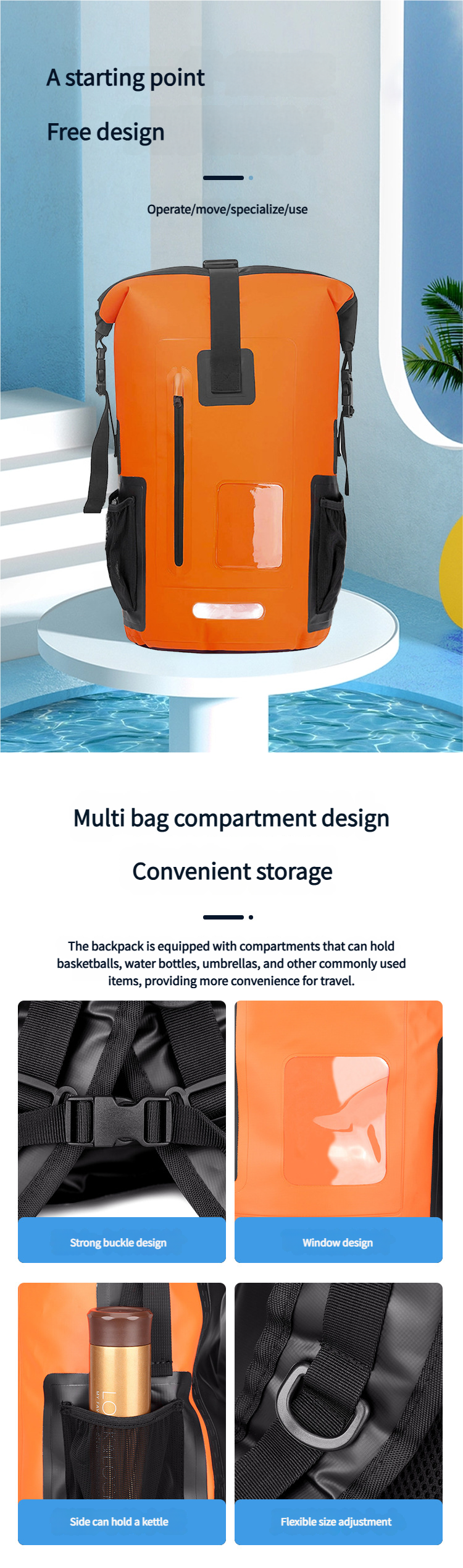 35L Large Capacity Waterproof Backpack Outdoor Waterproof Bag Hiking Camping Stream Trekking 500D Double Shoulder Backpack