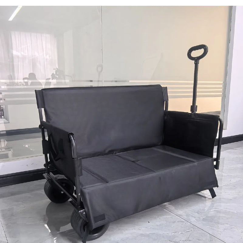 Outdoor Foldable Chaise sofa seat with Integrated Wagon Pull Camping Cart