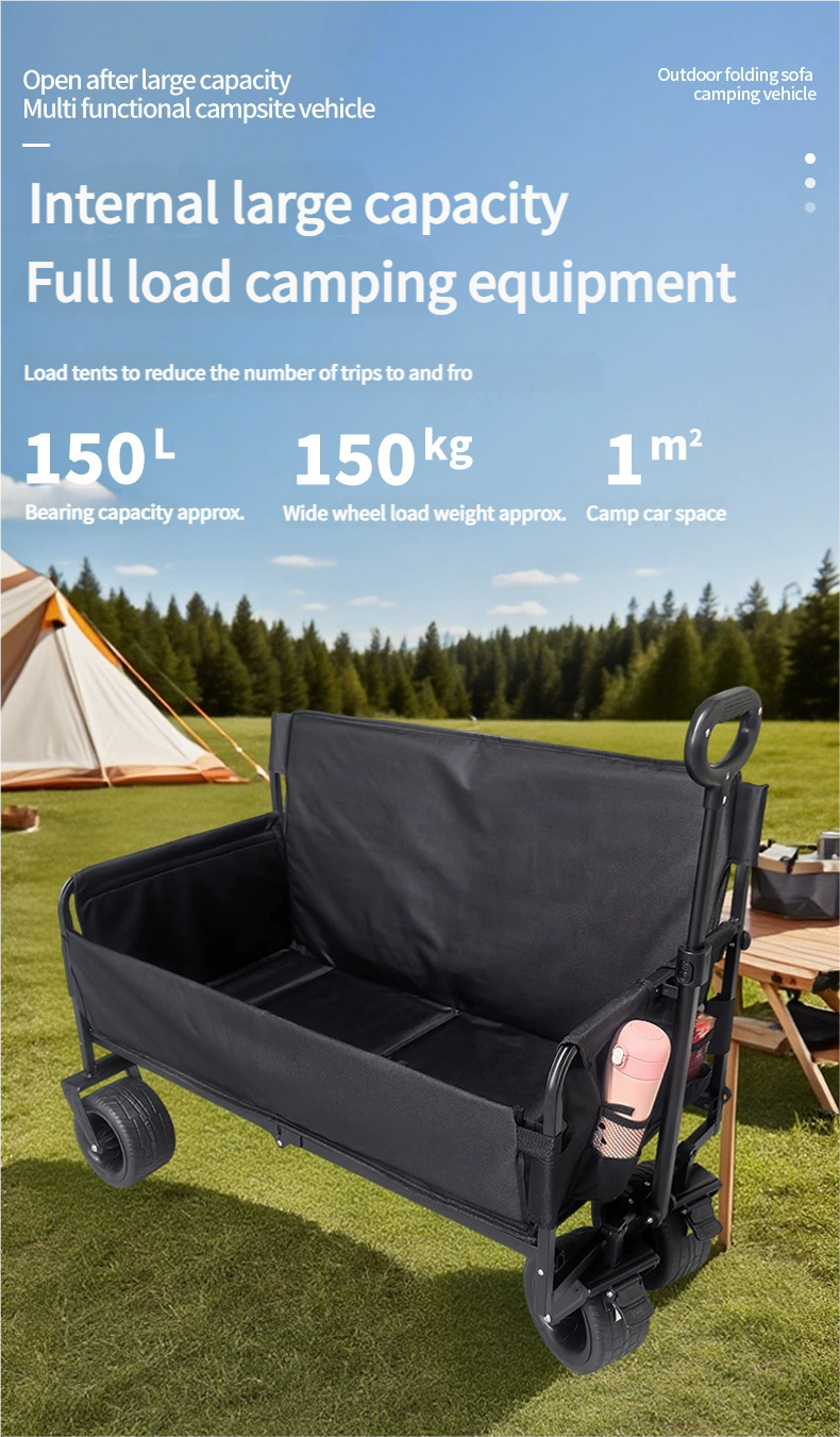 Outdoor Foldable Chaise sofa seat with Integrated Wagon Pull Camping Cart