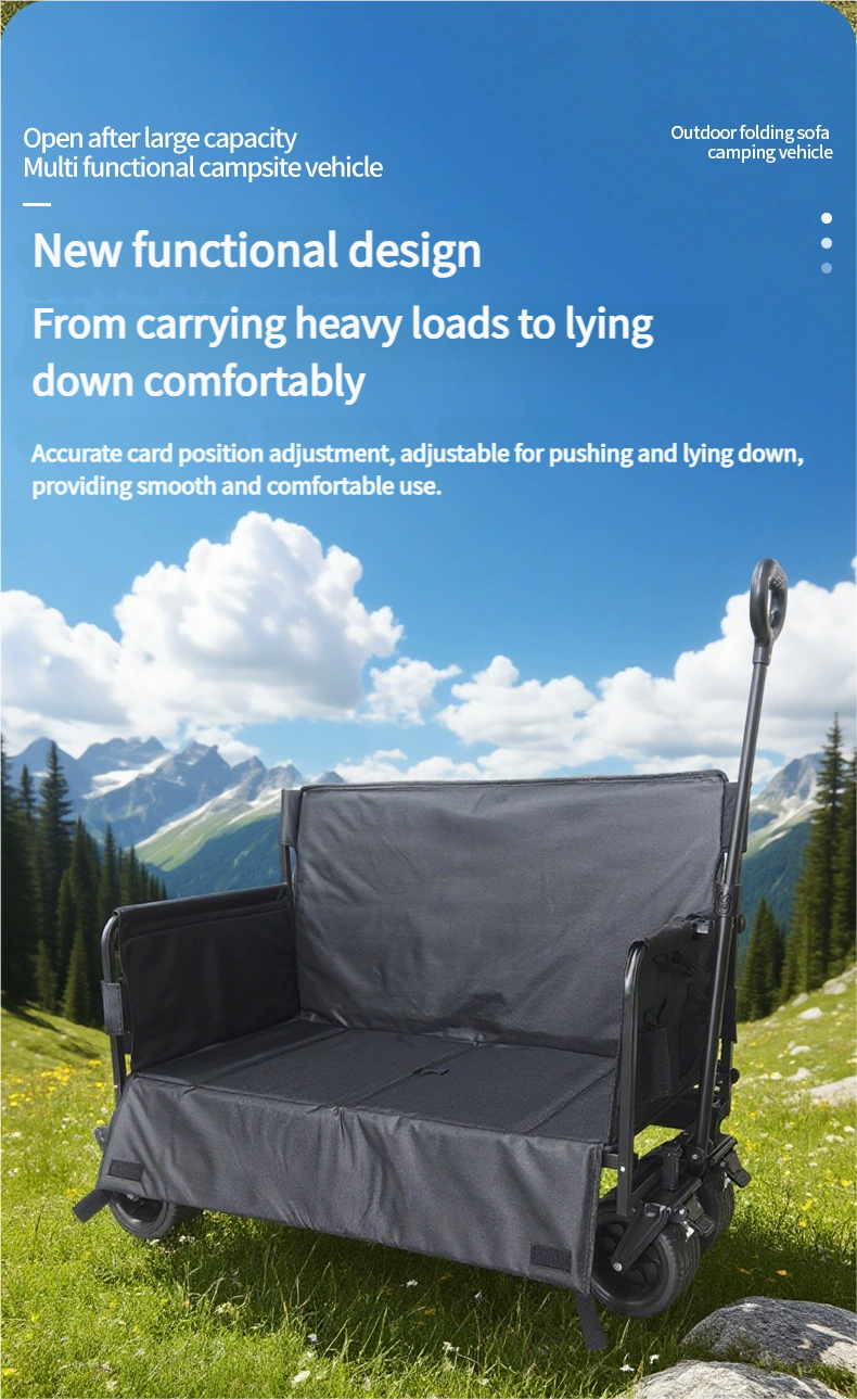 Outdoor Foldable Chaise sofa seat with Integrated Wagon Pull Camping Cart