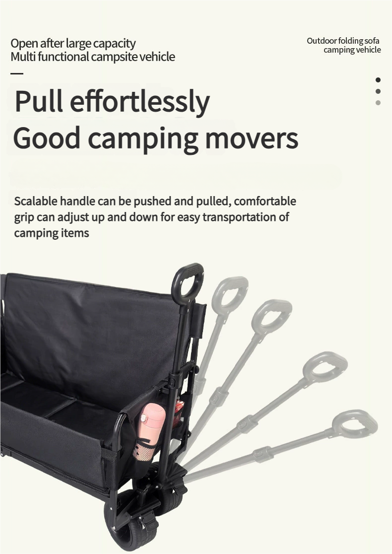 Outdoor Foldable Chaise sofa seat with Integrated Wagon Pull Camping Cart