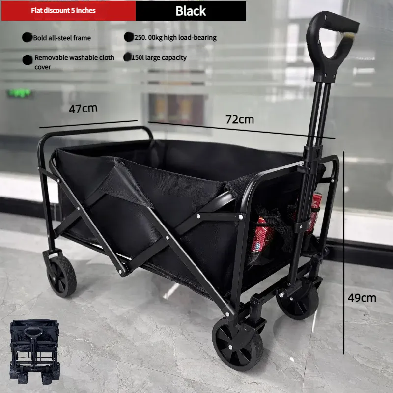 Outdoor Foldable Chaise sofa seat with Integrated Wagon Pull Camping Cart