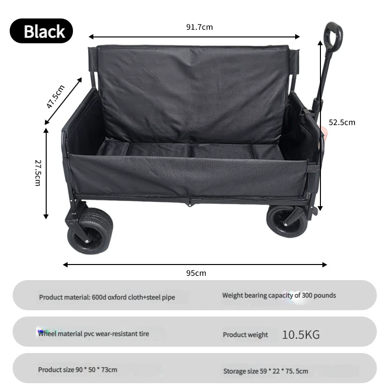 Outdoor Foldable Chaise sofa seat with Integrated Wagon Pull Camping Cart