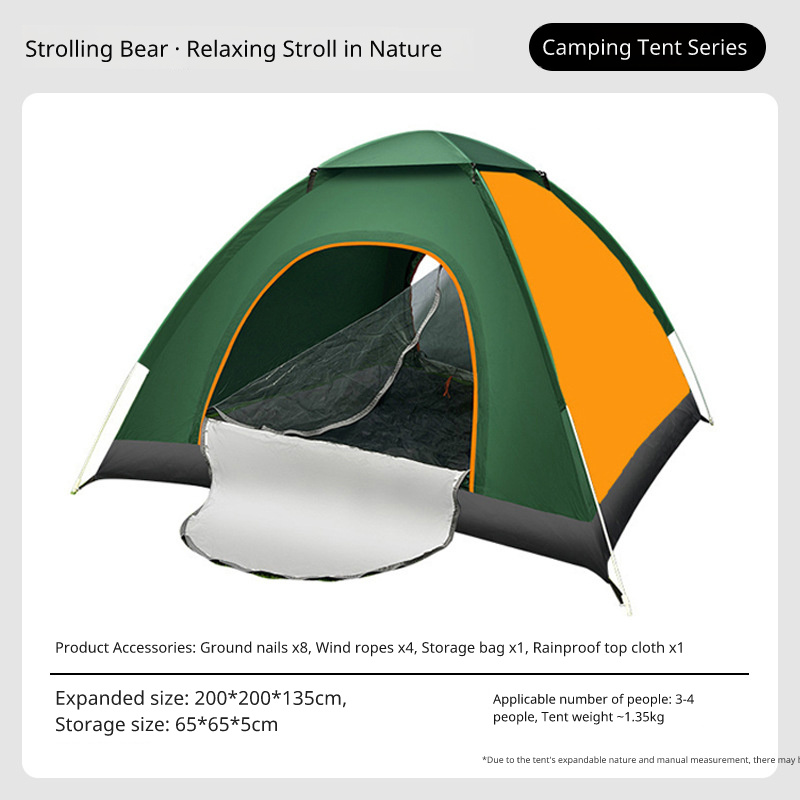 Outdoor 3-4 Person Fully Automatic Thickened Sun Protection Tent 2 Person Single Double Folding Portable Camping Tent