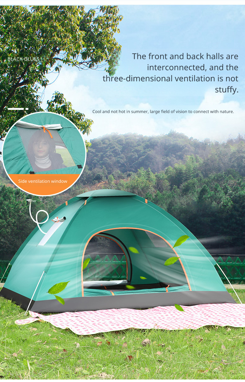 Outdoor 3-4 Person Fully Automatic Thickened Sun Protection Tent 2 Person Single Double Folding Portable Camping Tent