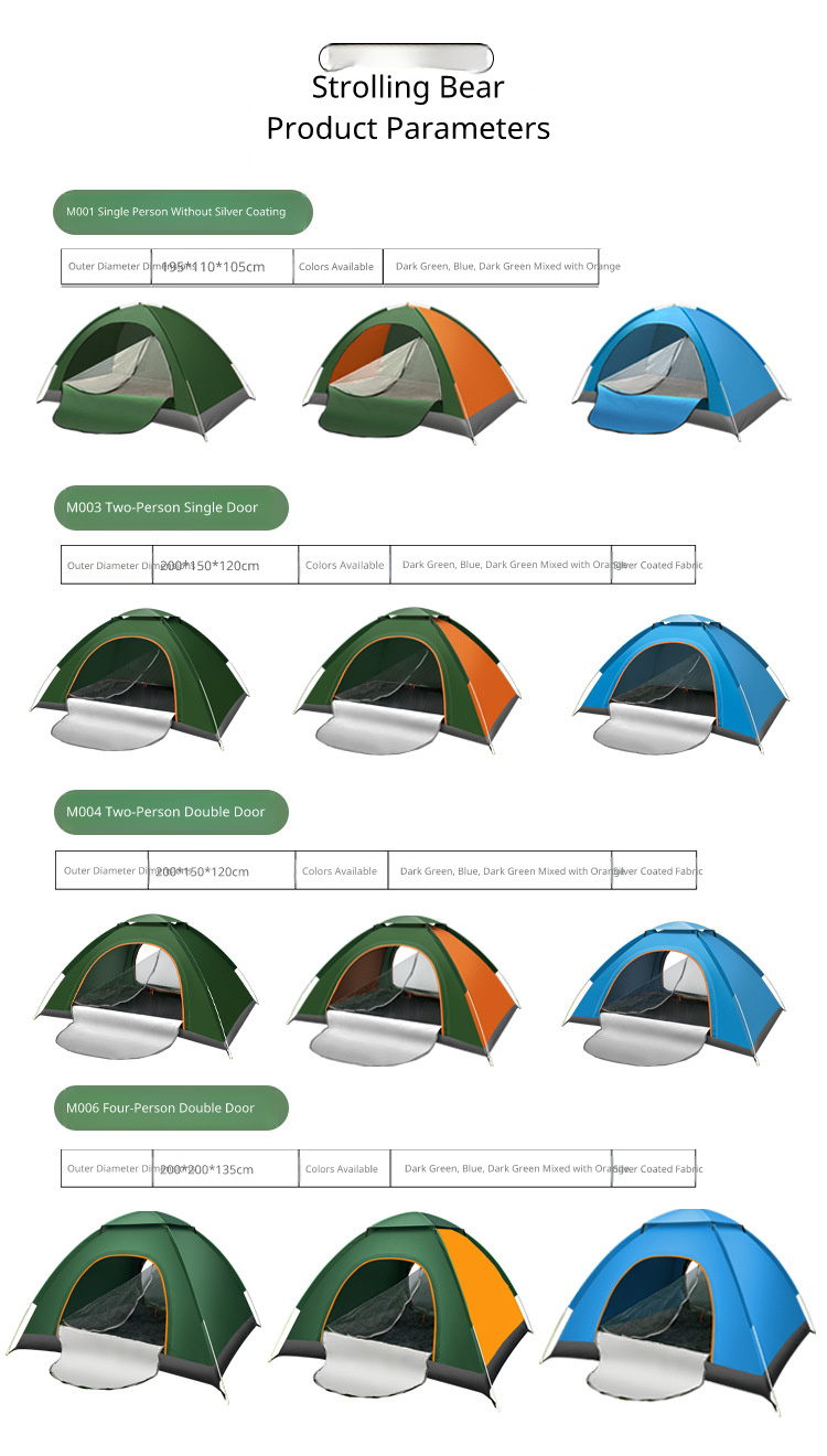 Outdoor 3-4 Person Fully Automatic Thickened Sun Protection Tent 2 Person Single Double Folding Portable Camping Tent