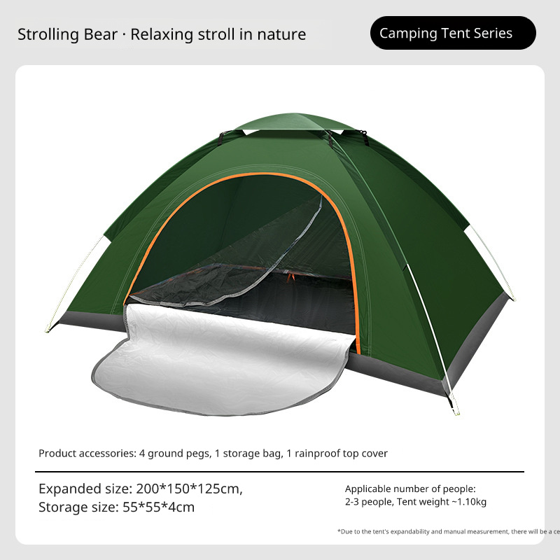 Outdoor 3-4 Person Fully Automatic Thickened Sun Protection Tent 2 Person Single Double Folding Portable Camping Tent