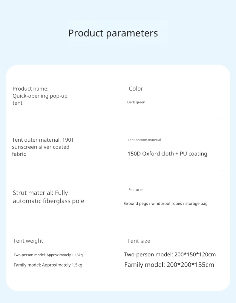 Outdoor 3-4 Person Fully Automatic Thickened Sun Protection Tent 2 Person Single Double Folding Portable Camping Tent
