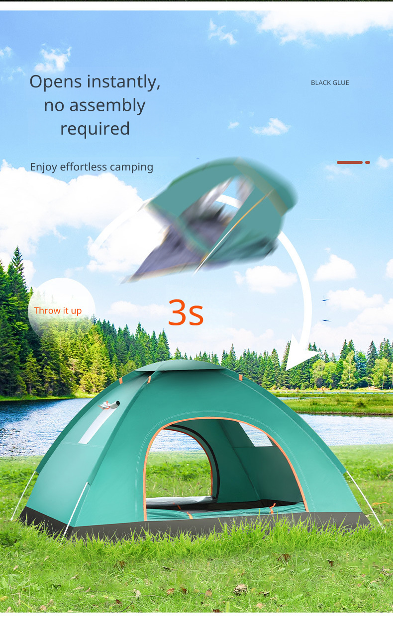 Outdoor 3-4 Person Fully Automatic Thickened Sun Protection Tent 2 Person Single Double Folding Portable Camping Tent