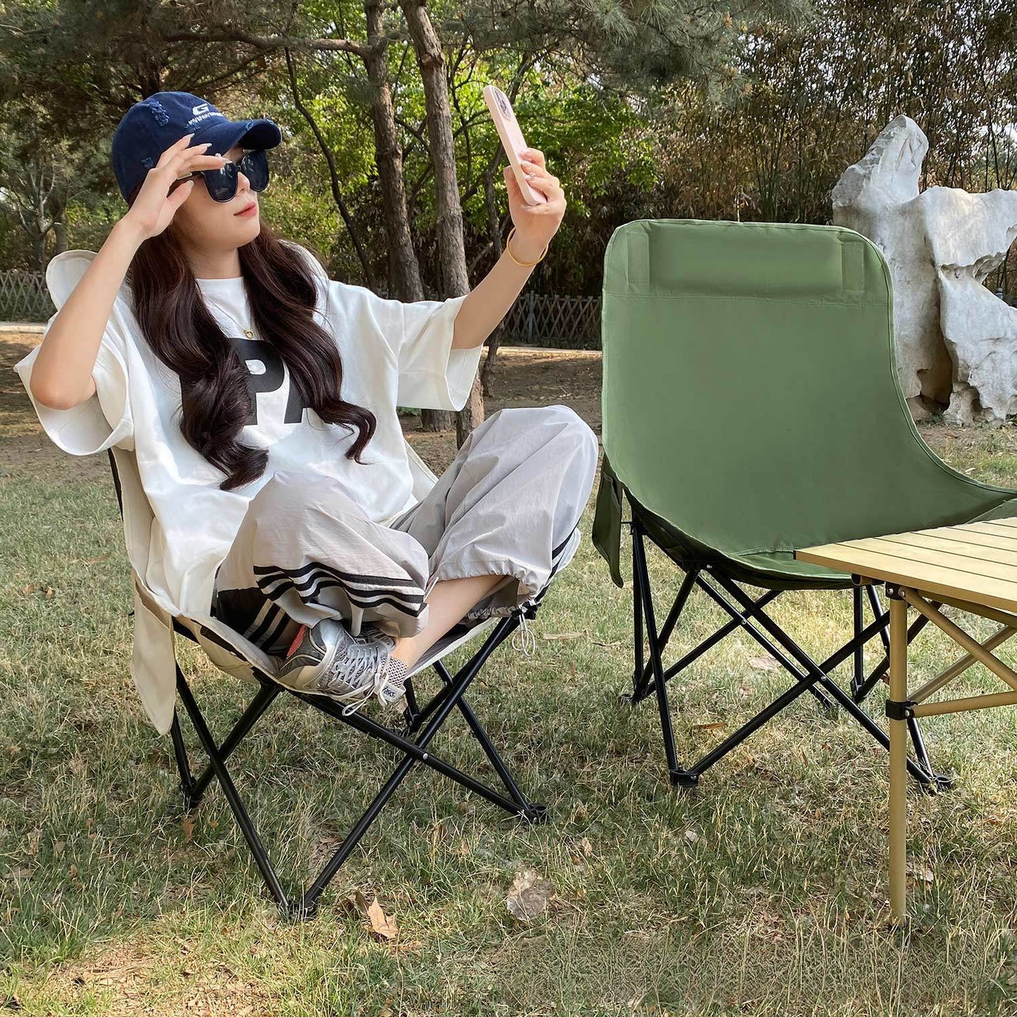 Outdoor Camping Folding High Back Moon Chair