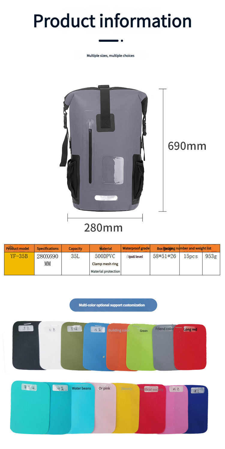 35L Large Capacity Waterproof Backpack Outdoor Waterproof Bag Hiking Camping Stream Trekking 500D Double Shoulder Backpack