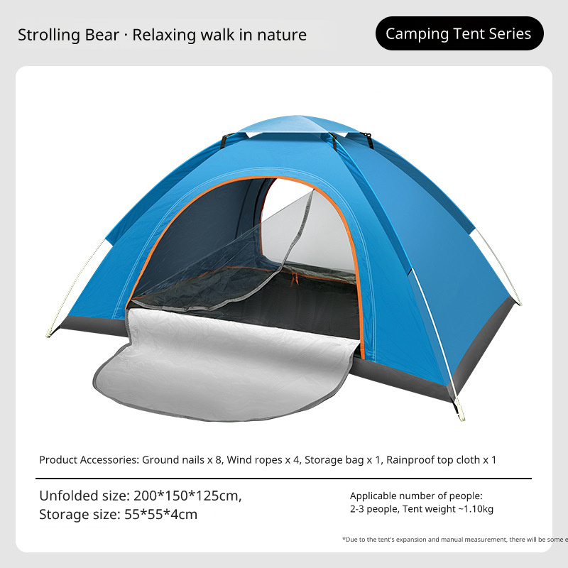 Outdoor 3-4 Person Fully Automatic Thickened Sun Protection Tent 2 Person Single Double Folding Portable Camping Tent