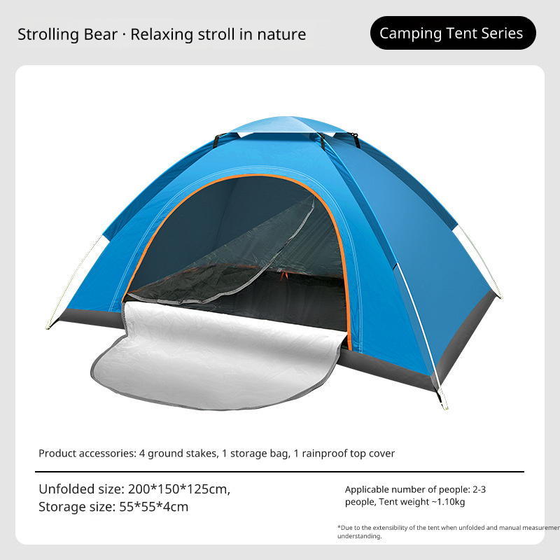 Outdoor 3-4 Person Fully Automatic Thickened Sun Protection Tent 2 Person Single Double Folding Portable Camping Tent