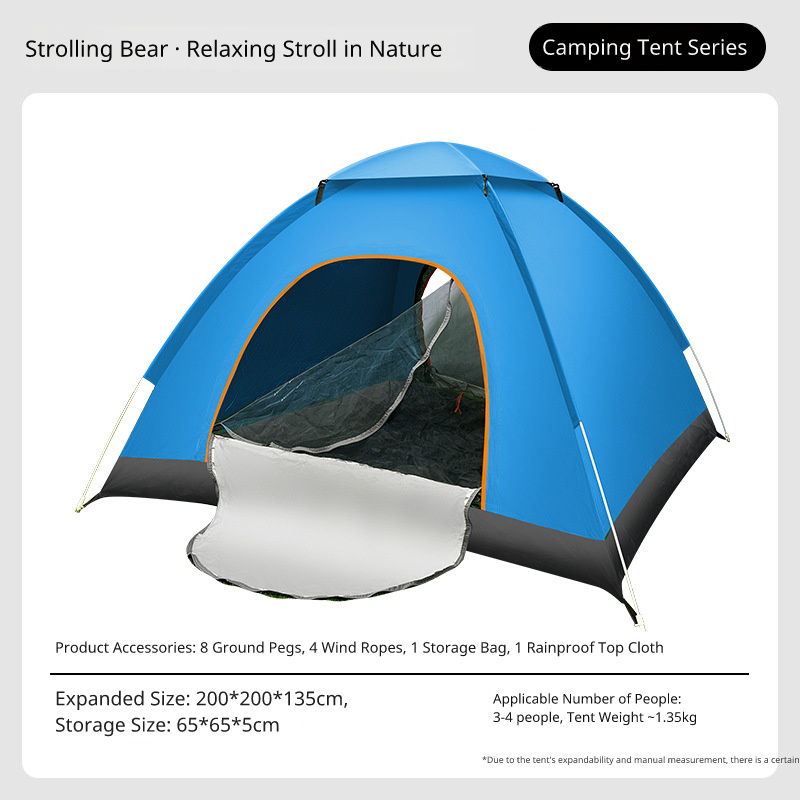Outdoor 3-4 Person Fully Automatic Thickened Sun Protection Tent 2 Person Single Double Folding Portable Camping Tent