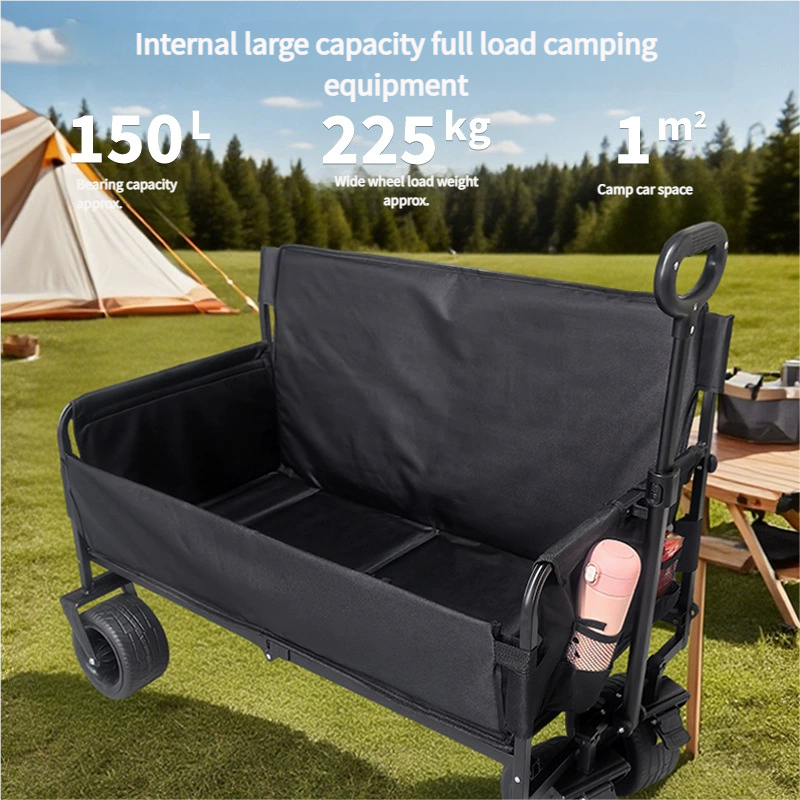 Outdoor Foldable Chaise sofa seat  with Integrated Wagon Pull Camping Cart