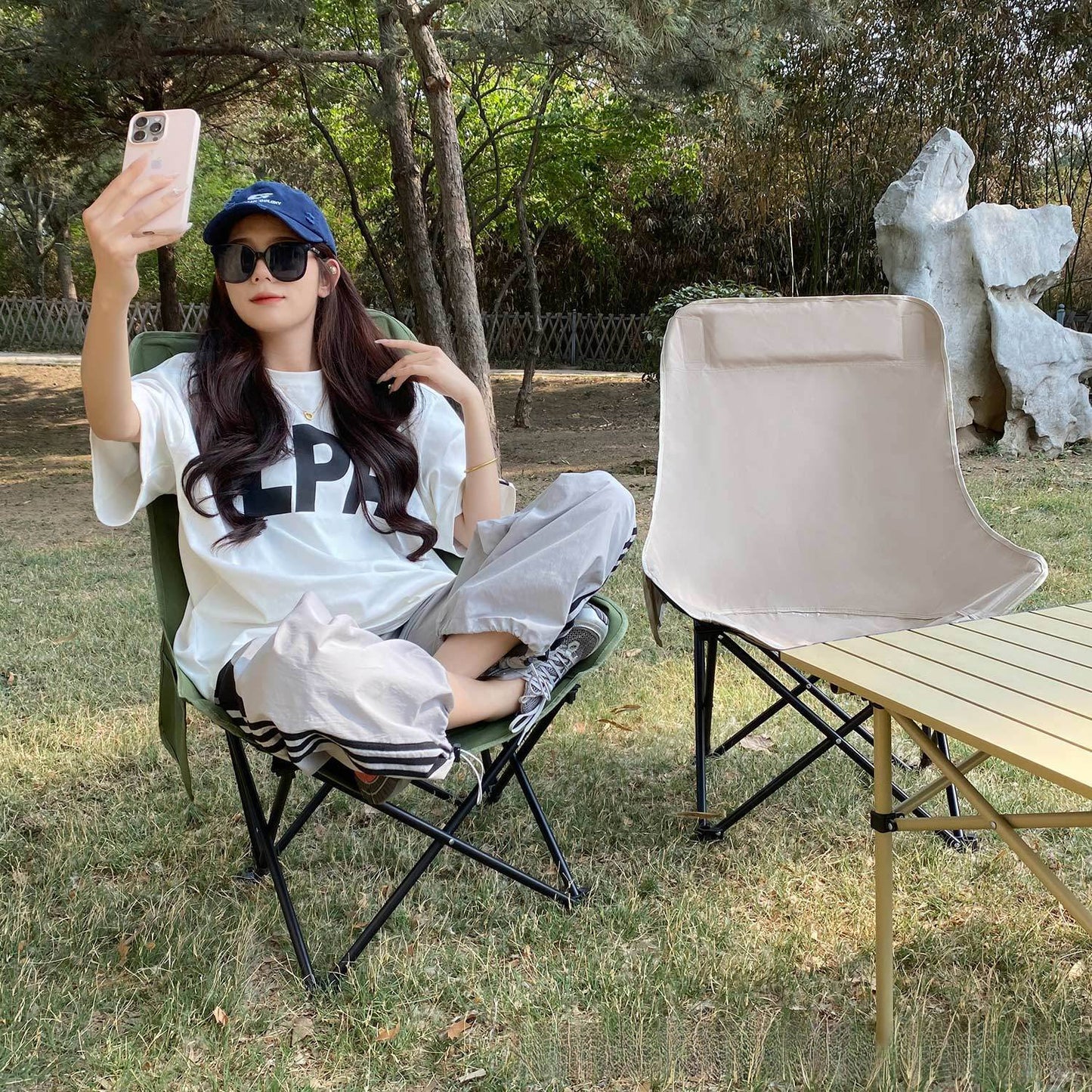Outdoor Camping Folding High Back Moon Chair